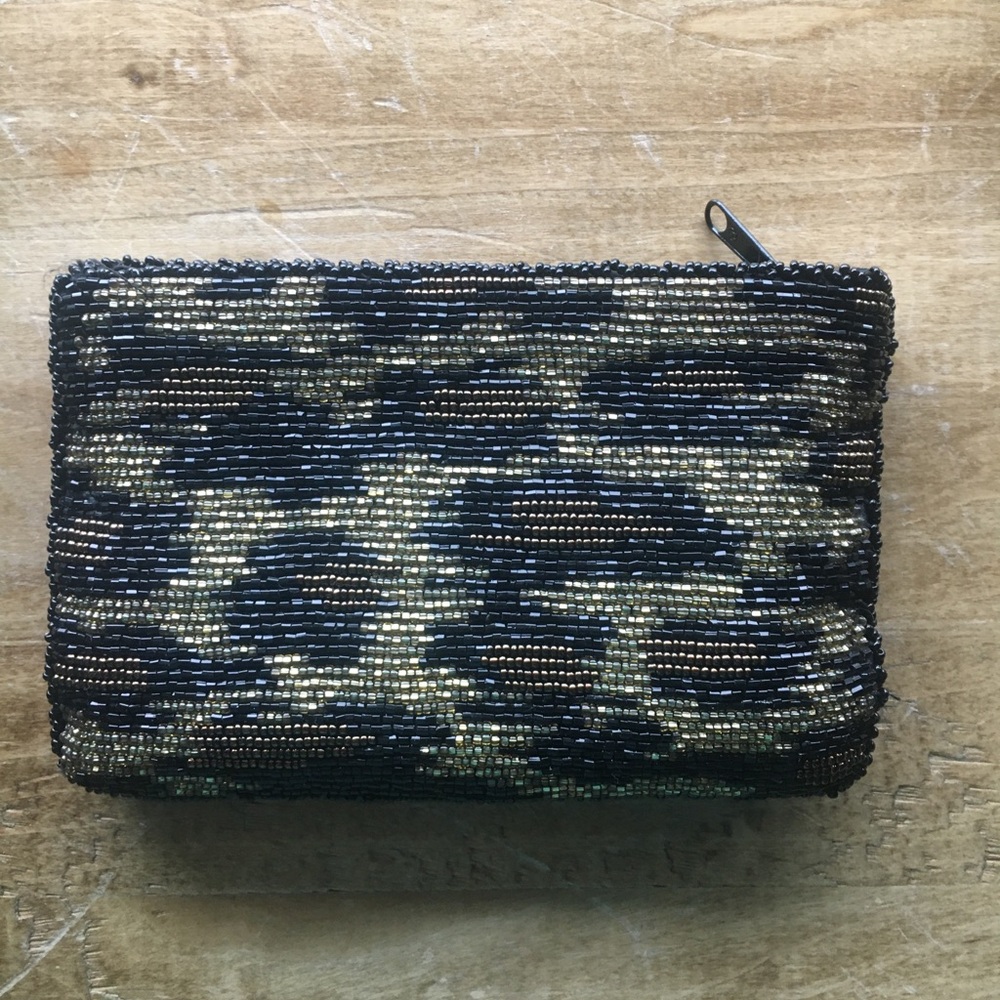 Beaded cheetah print coin purse